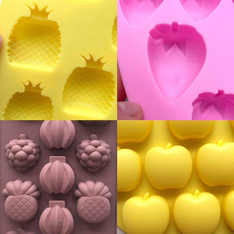 Wetco Chocolate Candy Silicone Mold, Strawberries/Pineapples/Apples/Grapes Flexible Baking Molds for Ice Cube, Jelly, Biscuits, Gummy Candies (Apple) - Image 2